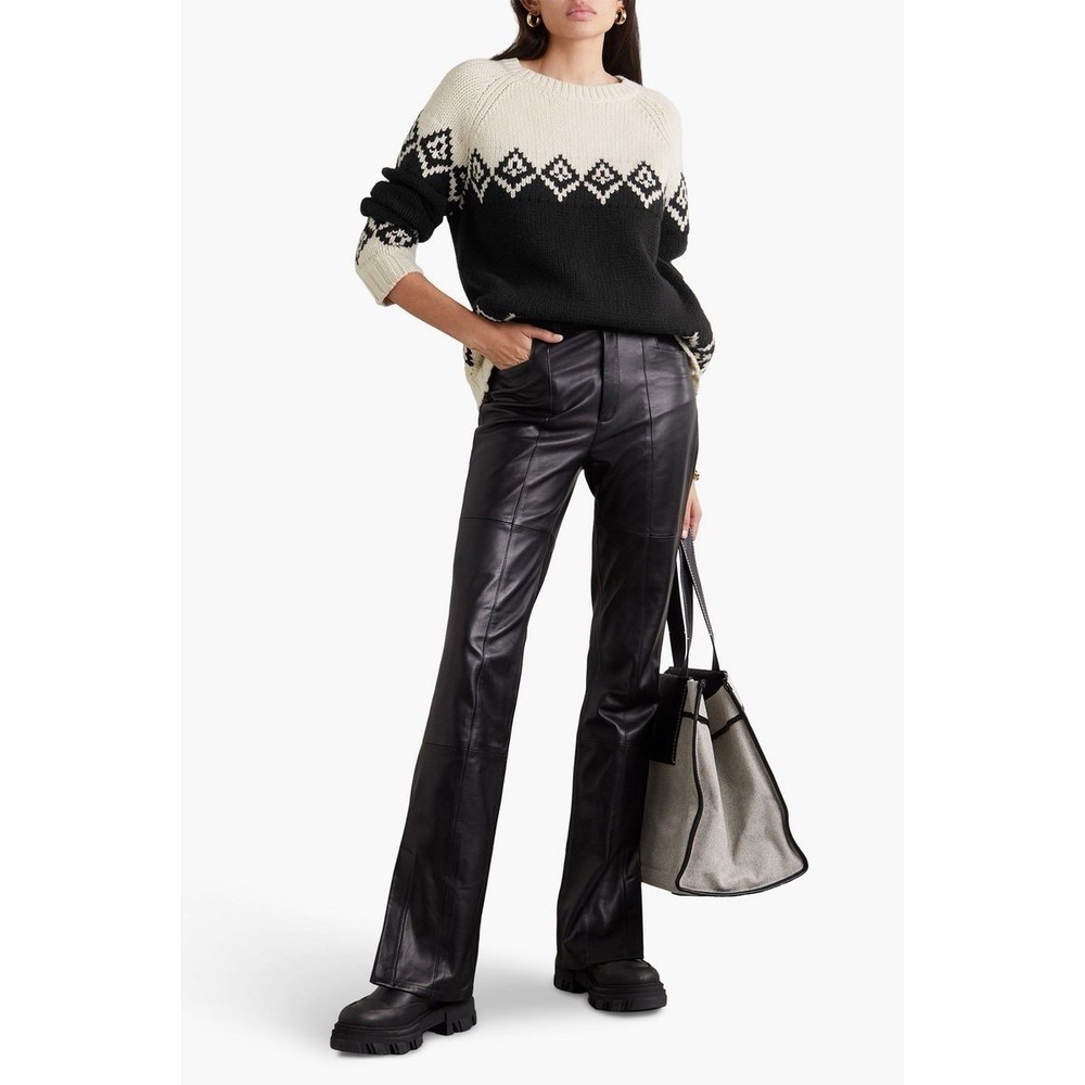 NILI LOTAN Helene Fair Isle Intarsia-Knit Wool Sweater Black White Size M